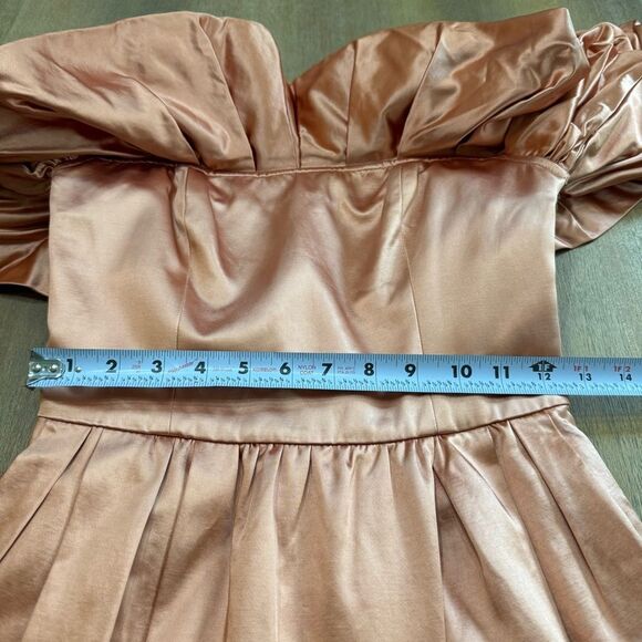 Ulla Johnson Metalic Satin Midi Dress 00 Copper Tulip Hem Off Shoulder New Money - Picture 6 of 16